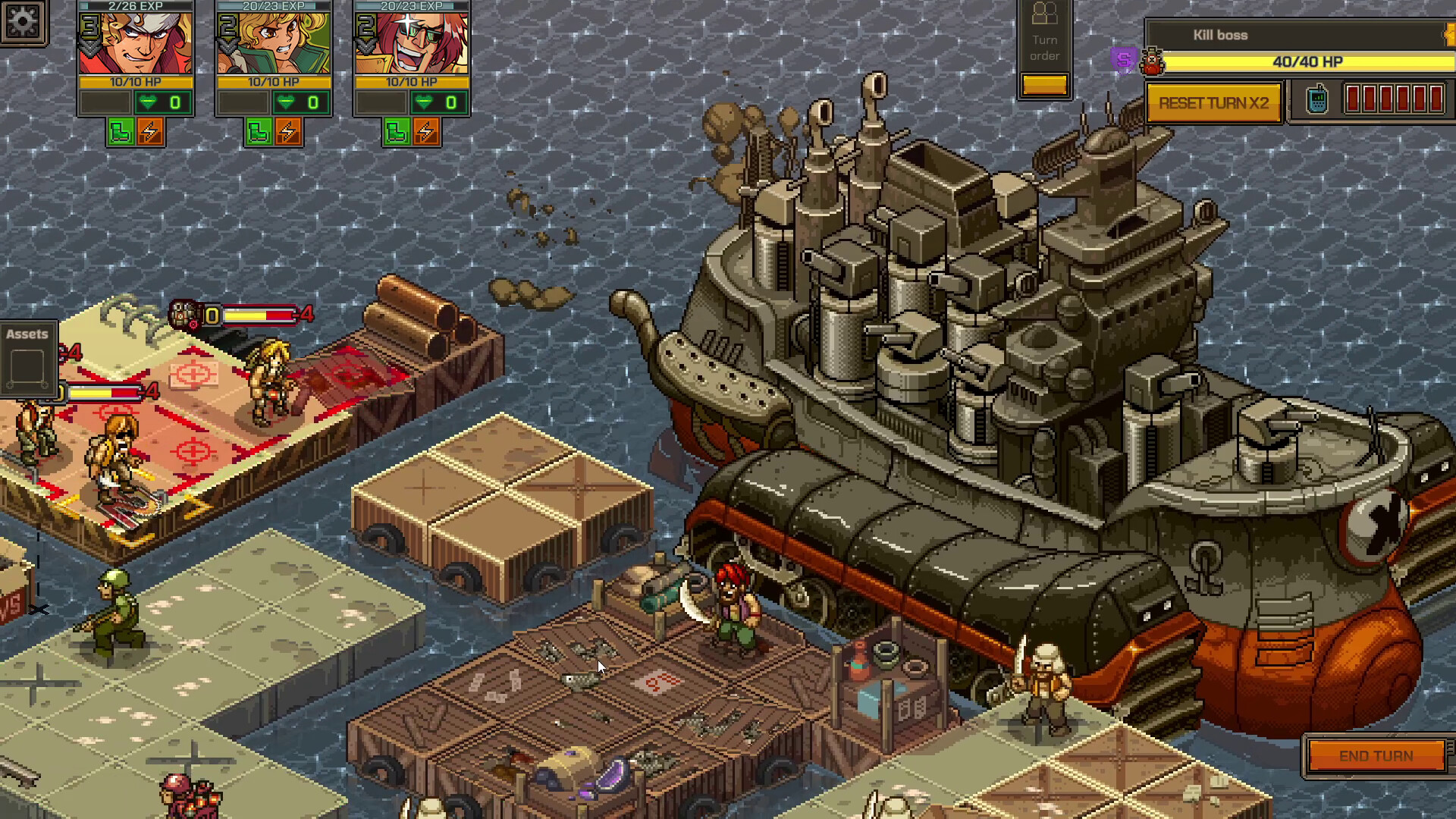 Tela de Metal Slug Tactics, jogo de RPG por turnos baseado na franquia arcade da SNK