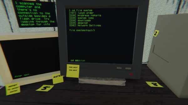 Terminal game screenshot showing narrative elements
