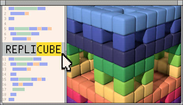 Replicube: A puzzle game about writing code to create shapes
